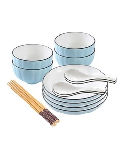 SOGA 8pc Blue Japanese Ceramic Dinnerware Plate Bowl Set Crockery