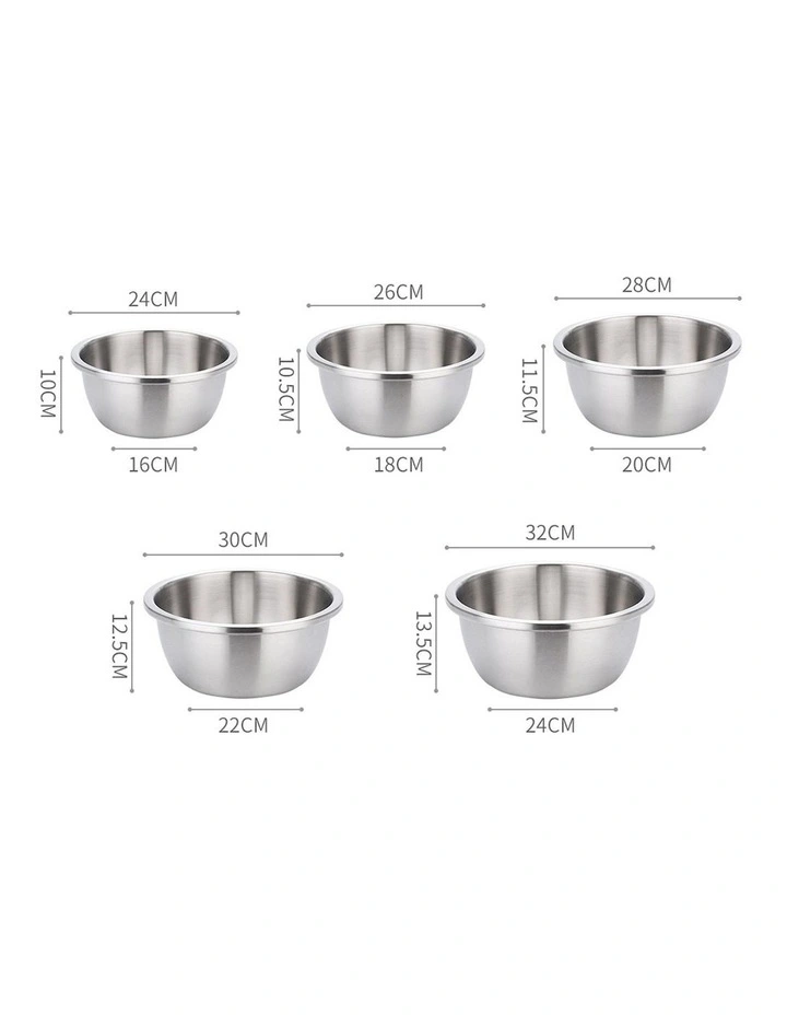 SOGA 2X 5pc Matte Stainless Steel Mixing Bowl Set Stackable Kitchen Basins image 2