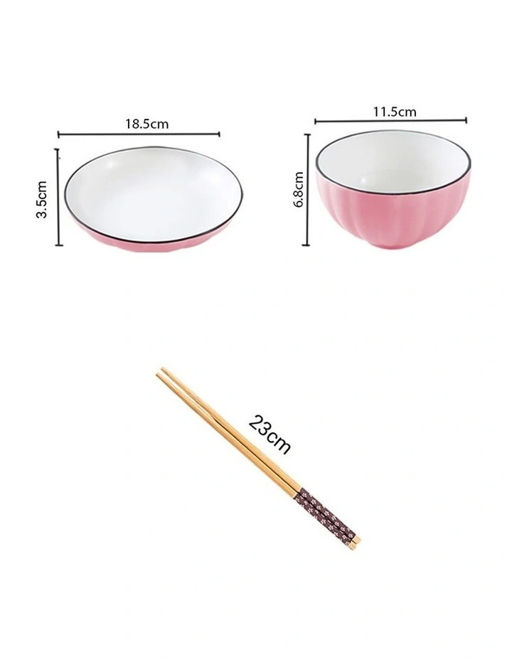 SOGA 10pc Pink Japanese Ceramic Dinnerware Plate Bowl Set Crockery image 2