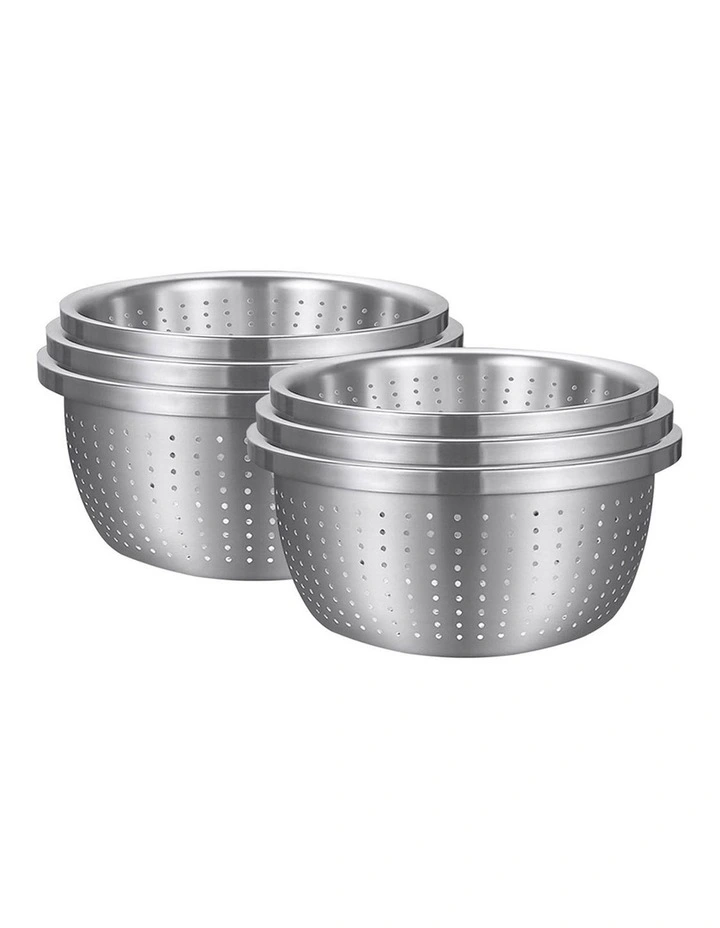 SOGA 2X 3pc Stainless Steel Nesting Colander Bowl Strainer Kitchen Set image 1