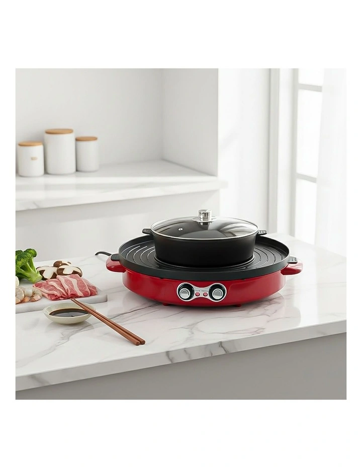 SOGA 44cm 2100W 2-in-1 Electric BBQ Grill with Removable Hot Pot - Red image 2