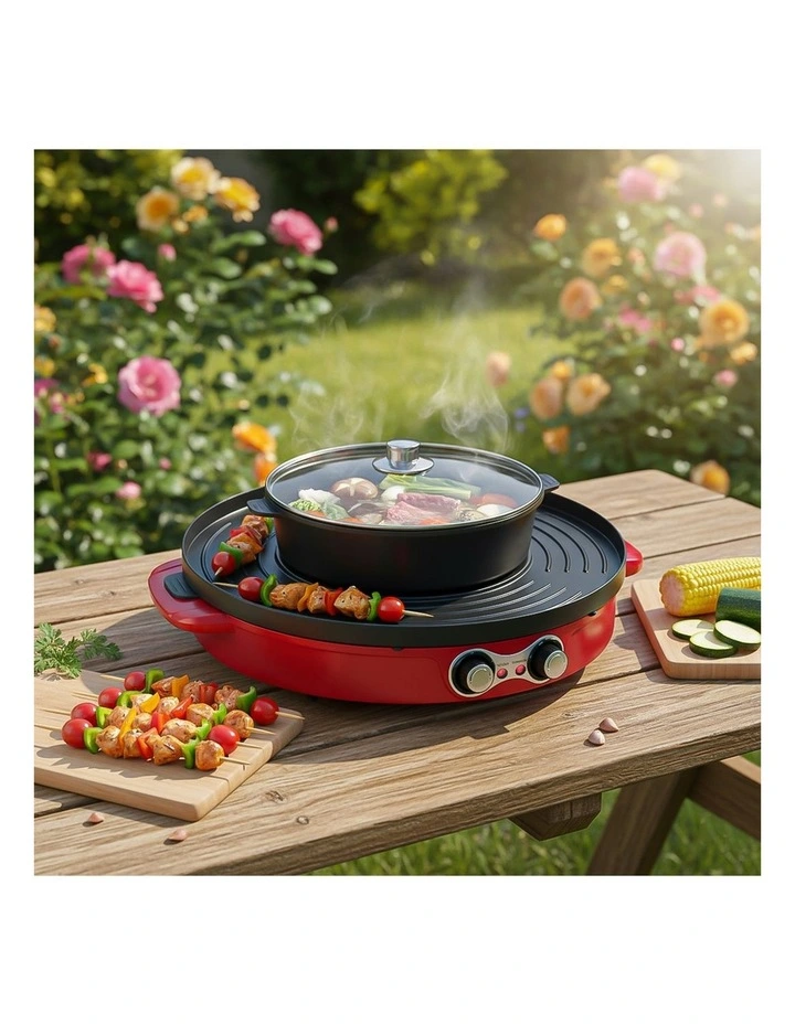 SOGA 44cm 2100W 2-in-1 Electric BBQ Grill with Removable Hot Pot - Red image 3