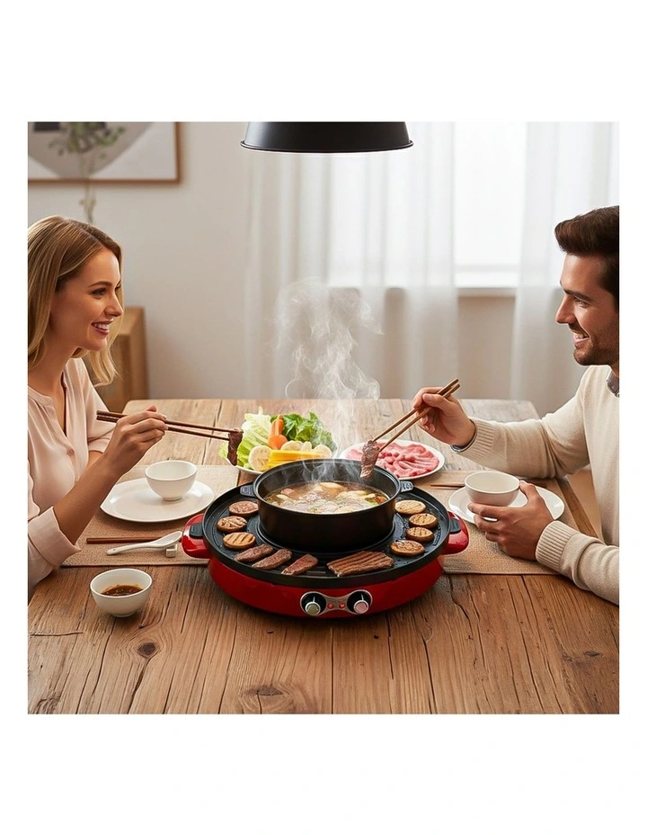 SOGA 44cm 2100W 2-in-1 Electric BBQ Grill with Removable Hot Pot - Red image 4