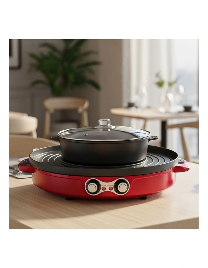SOGA 44cm 2100W 2-in-1 Electric BBQ Grill with Removable Hot Pot - Red image 5