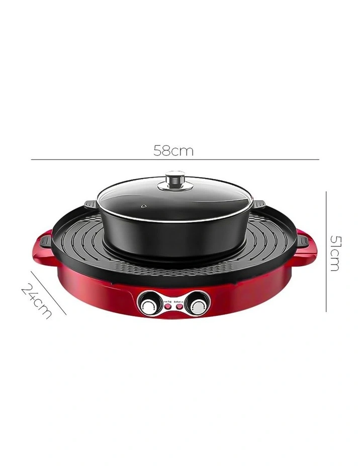 SOGA 44cm 2100W 2-in-1 Electric BBQ Grill with Removable Hot Pot - Red image 7
