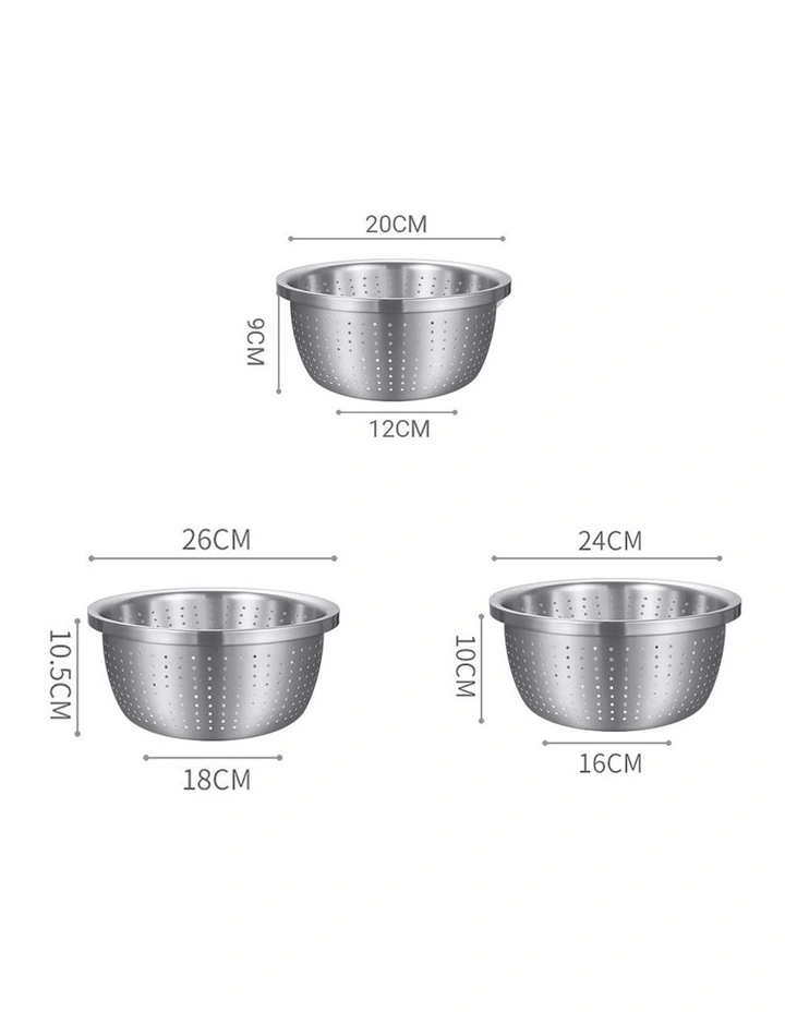 SOGA Stainless Steel Nesting Colander & Mixing Bowl Set of 3 image 2