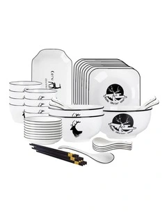 SOGA 28pc White Antler Ceramic Dinnerware Set Plate Bowl Crockery