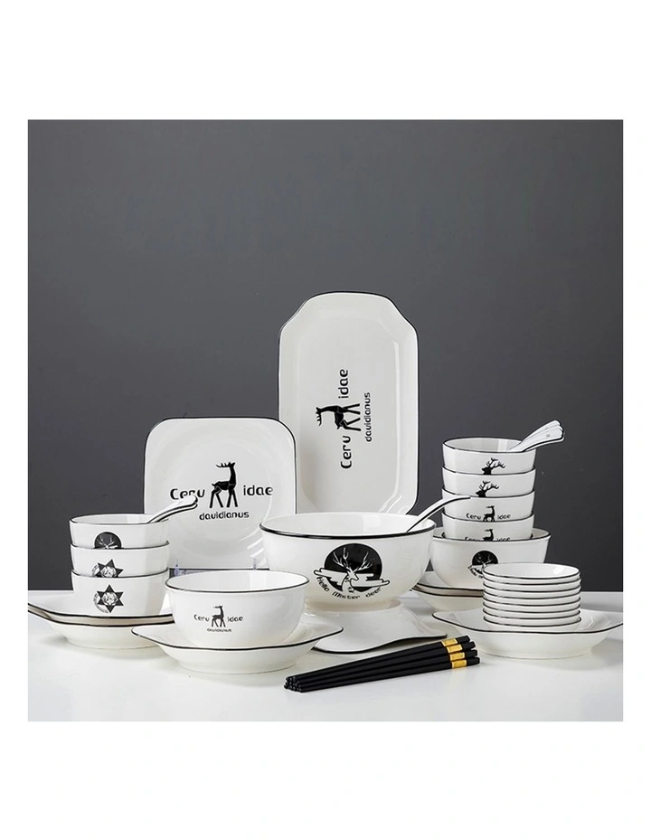 SOGA 28pc White Antler Ceramic Dinnerware Set Plate Bowl Crockery image 3