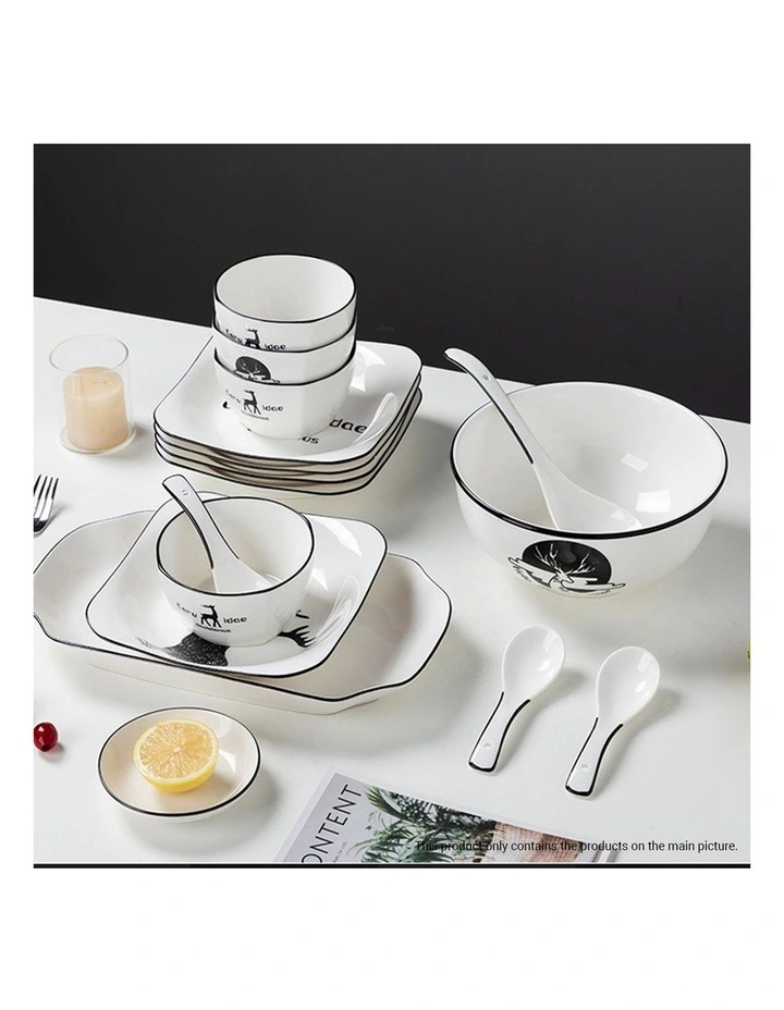 SOGA 28pc White Antler Ceramic Dinnerware Set Plate Bowl Crockery image 4