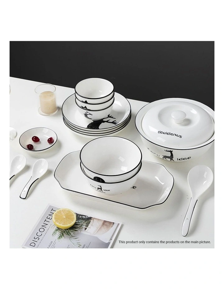 SOGA 28pc White Antler Ceramic Dinnerware Set Plate Bowl Crockery image 6