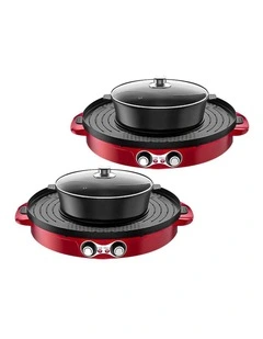 SOGA 2 Pack 44cm 2100W 2-in-1 Electric BBQ Grills with Removable Hot Pots - Red