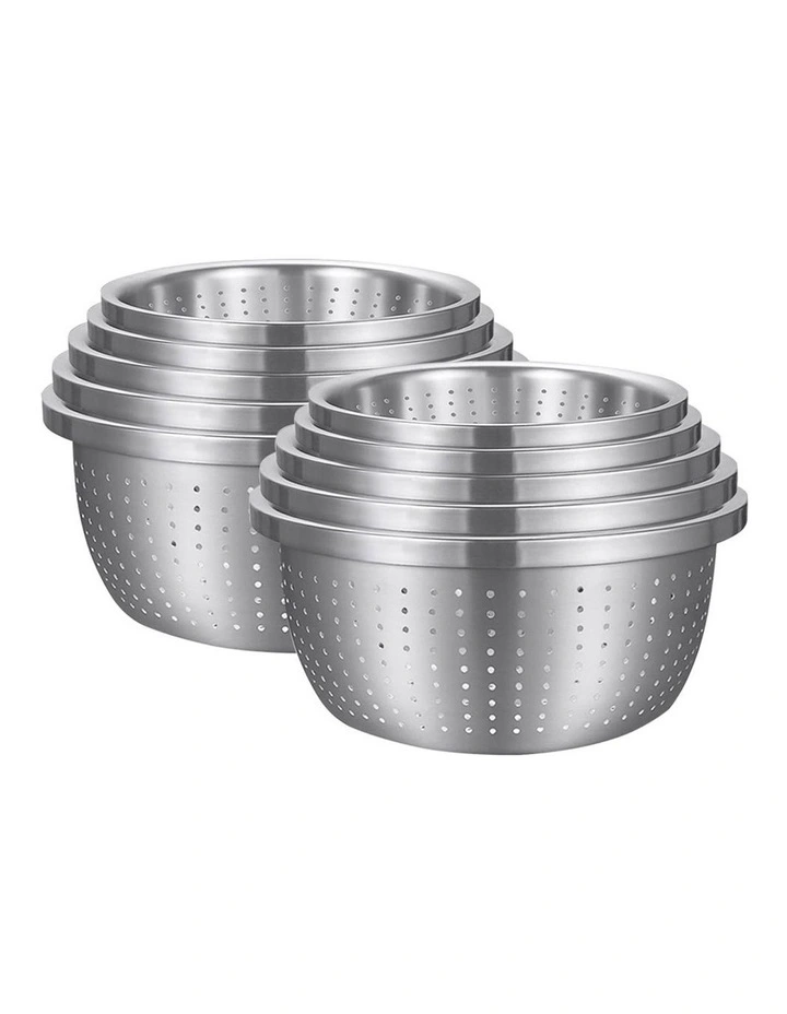 SOGA 2X 5pc Stainless Steel Colander Bowl Strainer Nesting Basin Set image 1