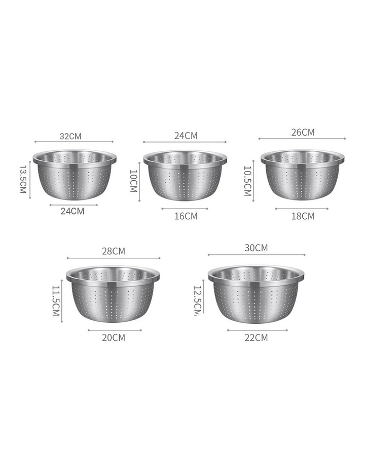 SOGA 2X 5pc Stainless Steel Colander Bowl Strainer Nesting Basin Set image 2