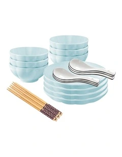 SOGA 10pc Light Blue Japanese Ceramic Dinnerware Plate Bowl Set Crockery