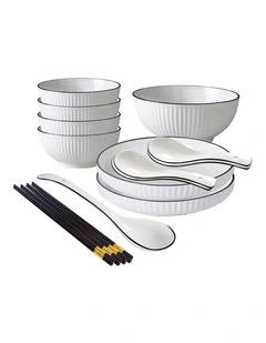 SOGA 7pc White Japanese Ceramic Dinnerware Plate Bowl Set Crockery