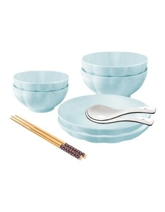 SOGA 6pc Light Blue Japanese Ceramic Dinnerware Plate Bowl Set Crockery