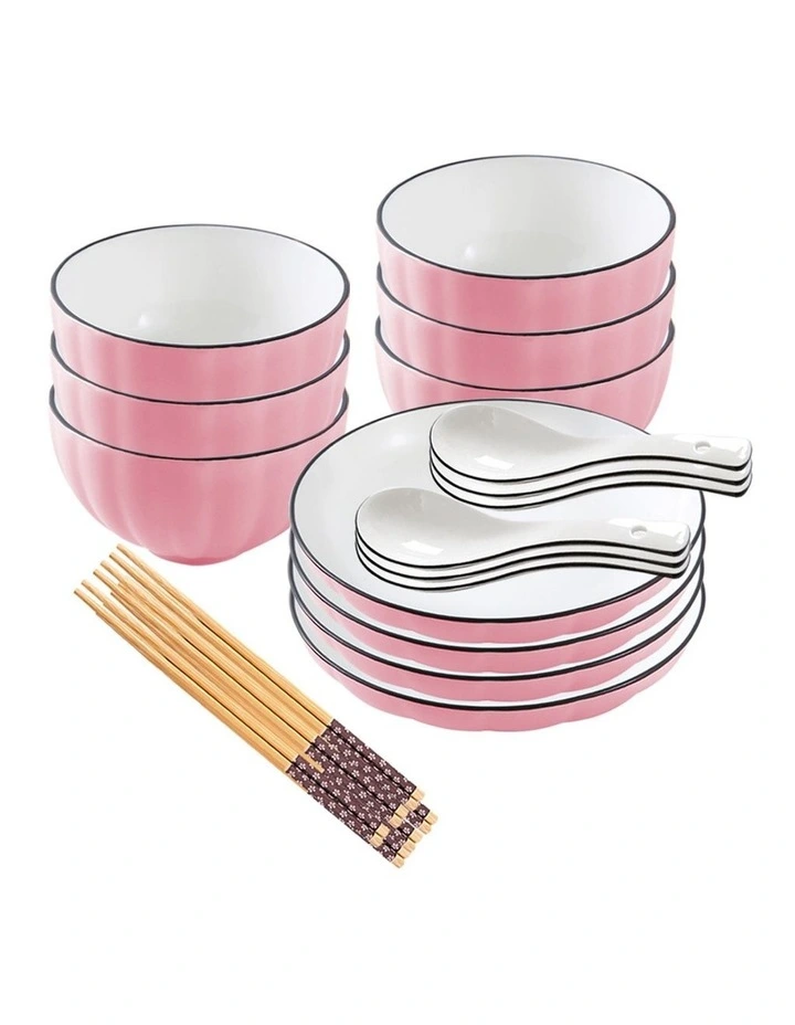 SOGA 10pc Pink Japanese Ceramic Dinnerware Plate Bowl Set Crockery image 1