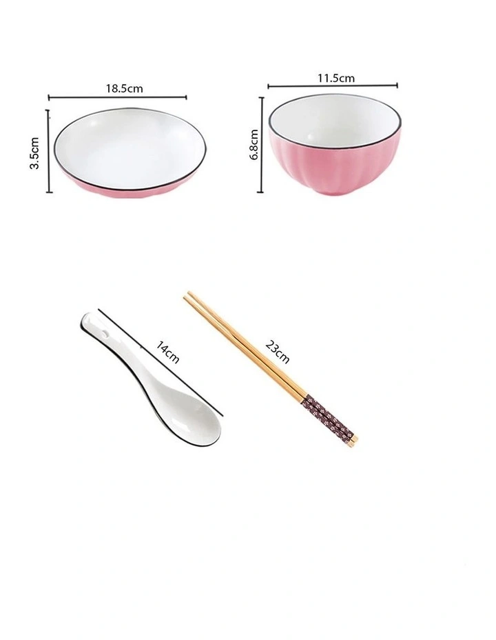 SOGA 10pc Pink Japanese Ceramic Dinnerware Plate Bowl Set Crockery image 2