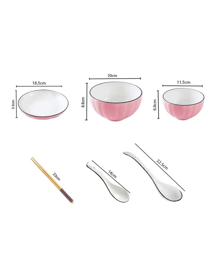 SOGA 5pc Pink Japanese Ceramic Dinnerware Plate Bowl Set Crockery image 2