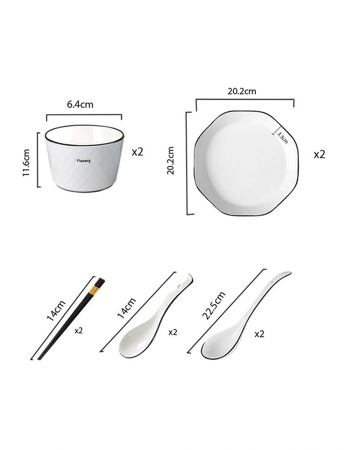 SOGA 4pc Diamond Pattern Ceramic Dinnerware Plate Bowl Set Crockery image 2