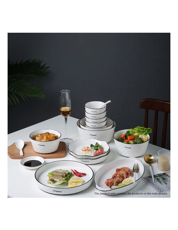 SOGA 4pc Diamond Pattern Ceramic Dinnerware Plate Bowl Set Crockery image 3