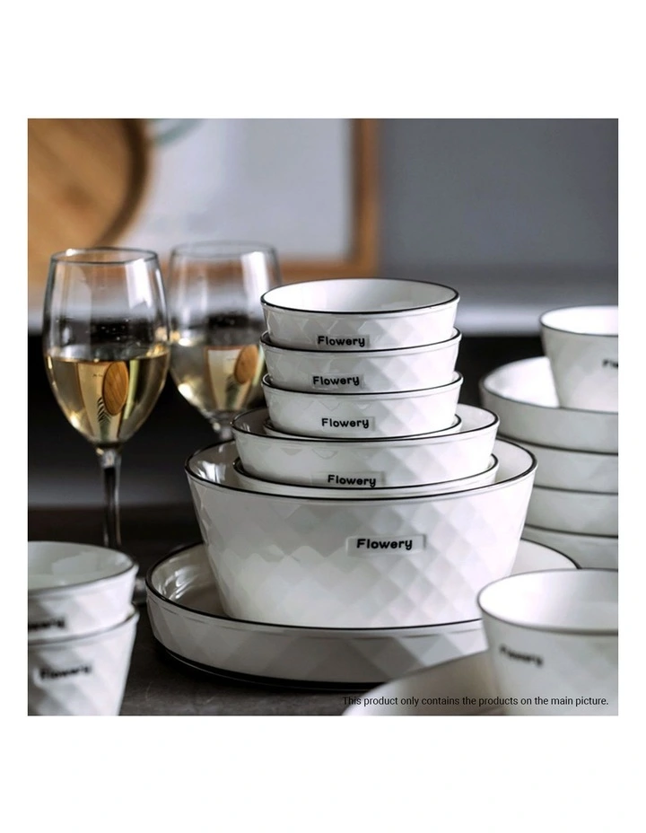 SOGA 4pc Diamond Pattern Ceramic Dinnerware Plate Bowl Set Crockery image 4