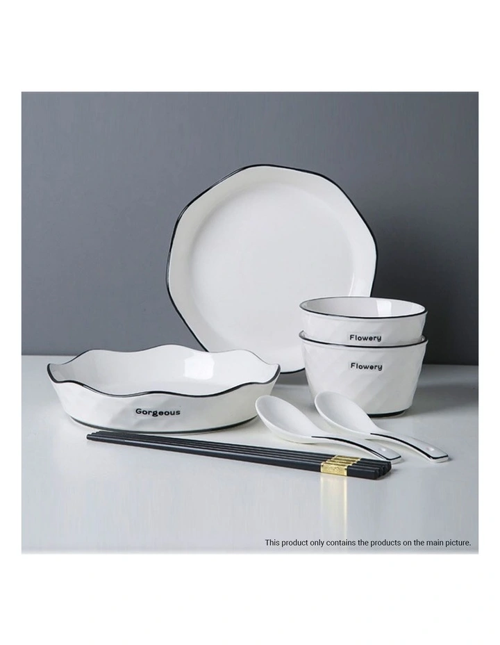 SOGA 4pc Diamond Pattern Ceramic Dinnerware Plate Bowl Set Crockery image 7