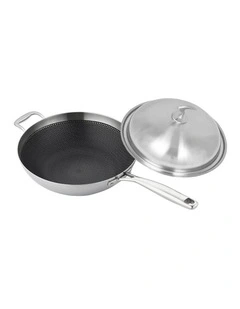 SOGA 18/10 Stainless Steel 30cm Fry Pan Non-Stick Skillet with Lid