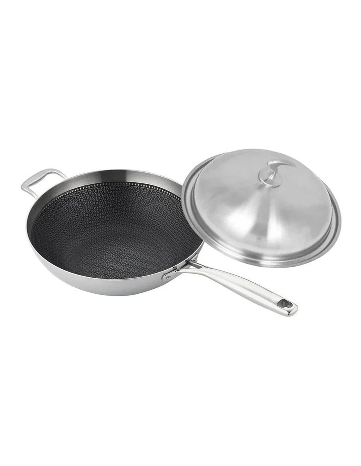 SOGA 18/10 Stainless Steel 30cm Fry Pan Non-Stick Skillet with Lid image 1