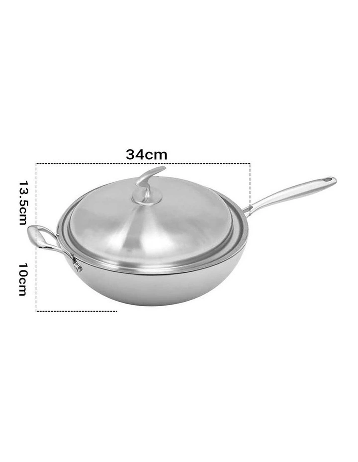 SOGA 18/10 Stainless Steel 30cm Fry Pan Non-Stick Skillet with Lid image 2
