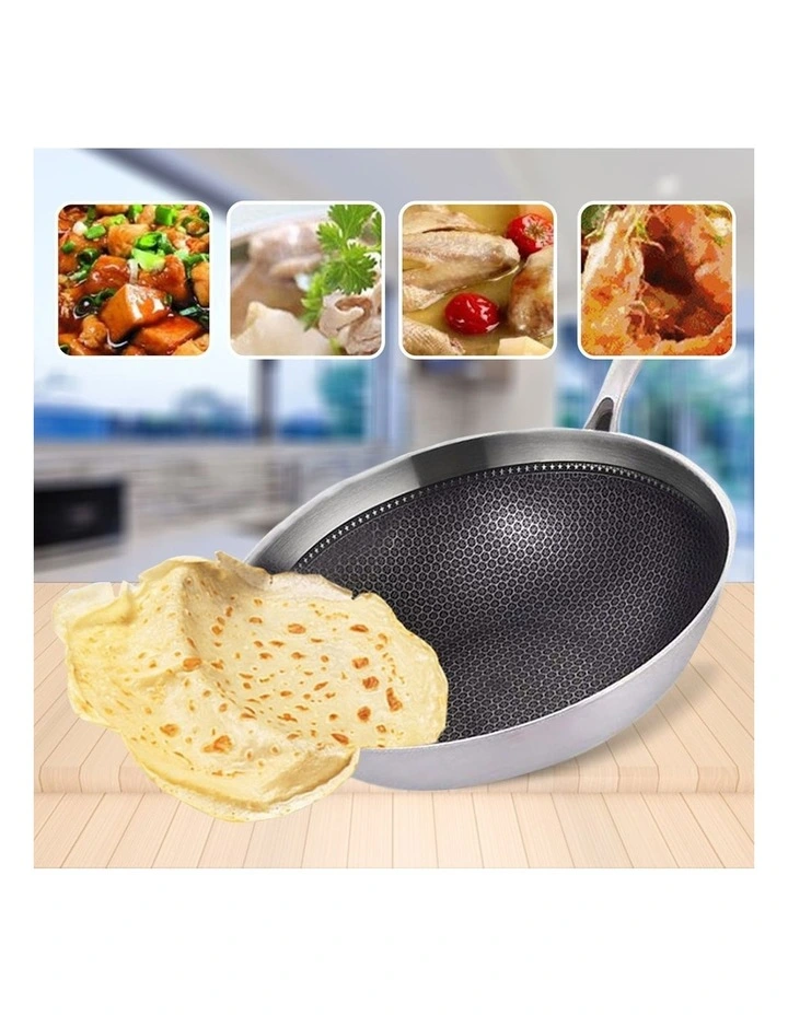SOGA 18/10 Stainless Steel 30cm Fry Pan Non-Stick Skillet with Lid image 3