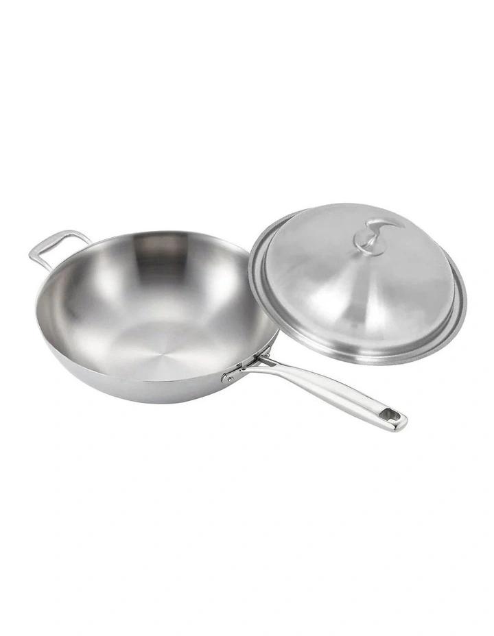 SOGA 36cm Stainless Steel Frypan with Helper Handle and Lid image 1