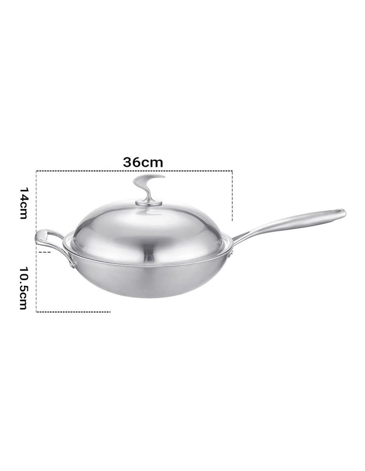 SOGA 36cm Stainless Steel Frypan with Helper Handle and Lid image 2