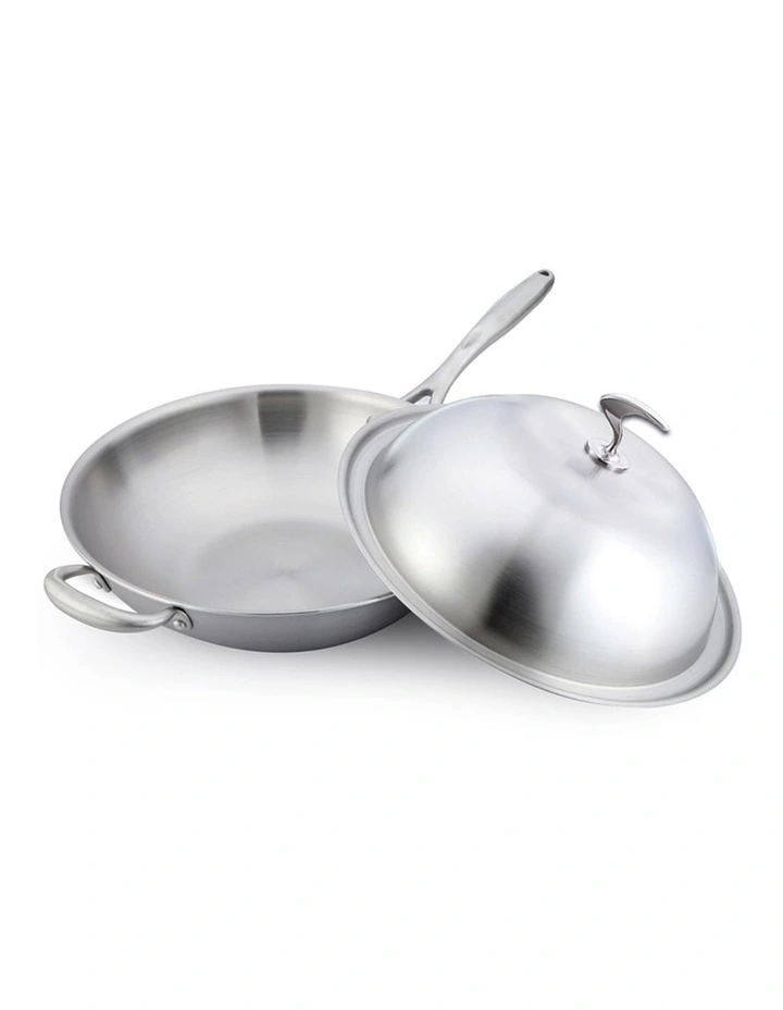 SOGA 36cm Stainless Steel Frypan with Helper Handle and Lid image 4