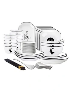 SOGA 34pc White Antler Ceramic Dinnerware Set Plate Bowl Crockery