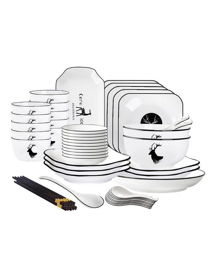 SOGA 34pc White Antler Ceramic Dinnerware Set Plate Bowl Crockery image 1