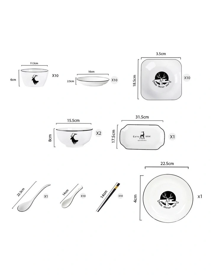 SOGA 34pc White Antler Ceramic Dinnerware Set Plate Bowl Crockery image 2