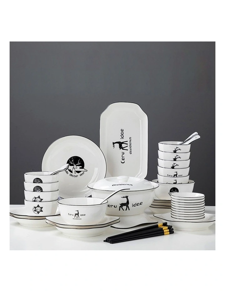SOGA 34pc White Antler Ceramic Dinnerware Set Plate Bowl Crockery image 4