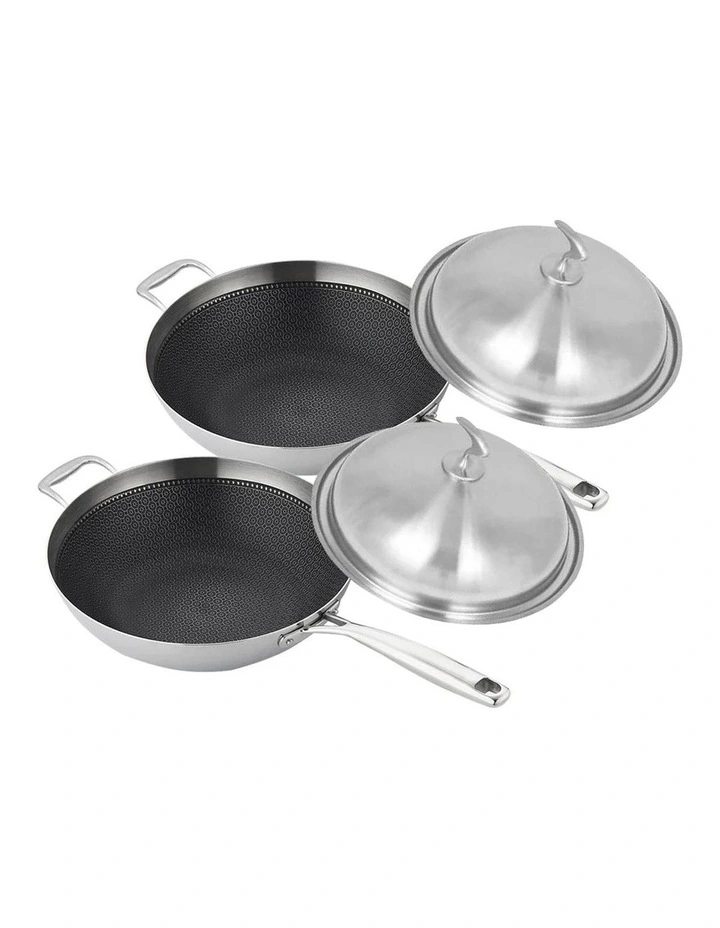 SOGA 2X 18/10 Stainless Steel 30cm Fry Pan Non-Stick Skillet with Lid image 1