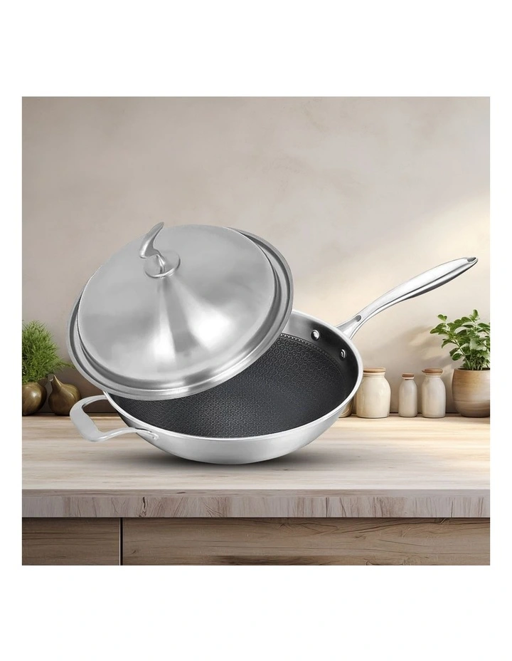 SOGA 2X 18/10 Stainless Steel 30cm Fry Pan Non-Stick Skillet with Lid image 3