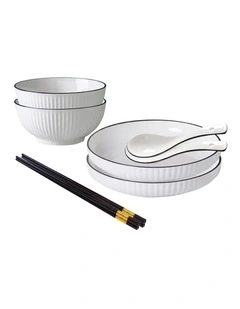 SOGA 4pc White Japanese Ceramic Dinnerware Plate Bowl Set Crockery