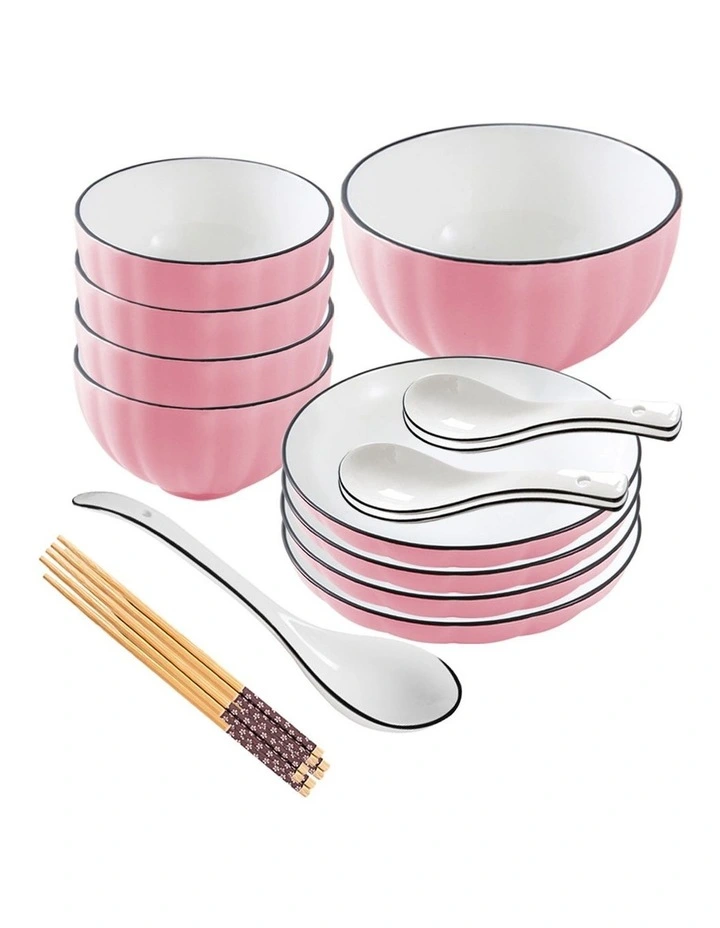SOGA 9pc Pink Japanese Ceramic Dinnerware Plate Bowl Set Crockery image 1