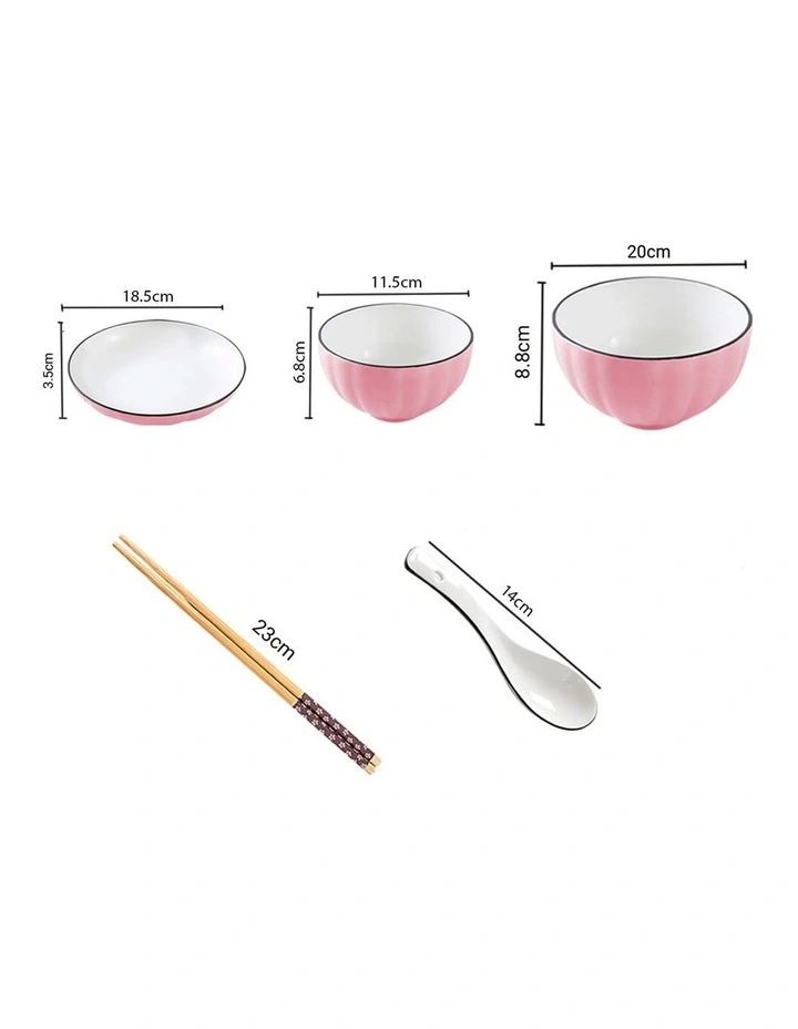 SOGA 9pc Pink Japanese Ceramic Dinnerware Plate Bowl Set Crockery image 2