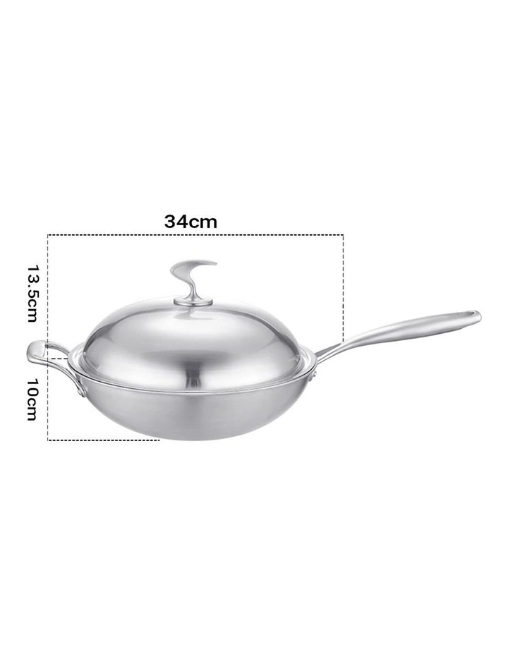 SOGA 2X 34cm 18/10 Stainless Steel Fry Pan Skillet with Lid image 7