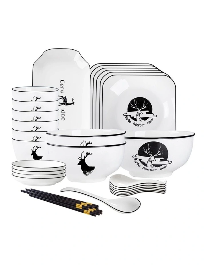SOGA 20pc White Antler Ceramic Dinnerware Set Plate Bowl Crockery image 1