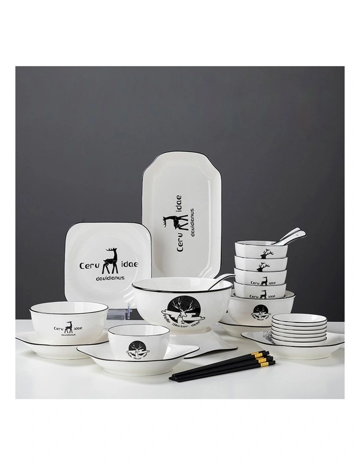 SOGA 20pc White Antler Ceramic Dinnerware Set Plate Bowl Crockery image 3