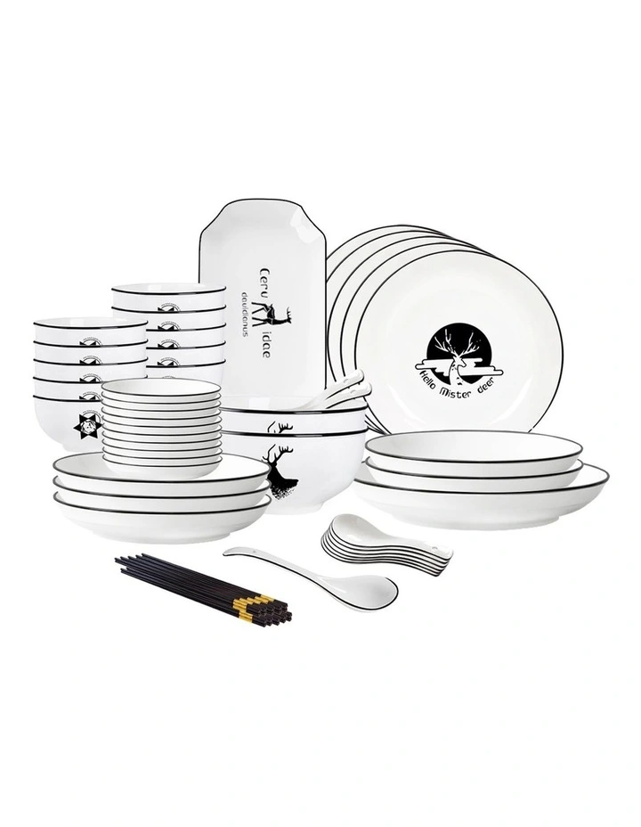 SOGA 34pc White Antler Ceramic Dinnerware Set Plate Bowl Crockery image 1