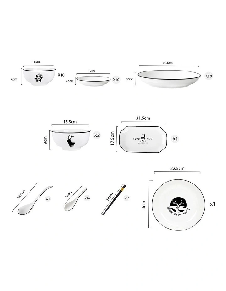 SOGA 34pc White Antler Ceramic Dinnerware Set Plate Bowl Crockery image 2
