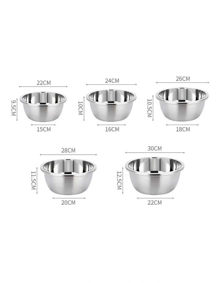 SOGA 2X 5pc Stainless Steel Mixing Bowl Set Stackable Food Prep Basins image 2