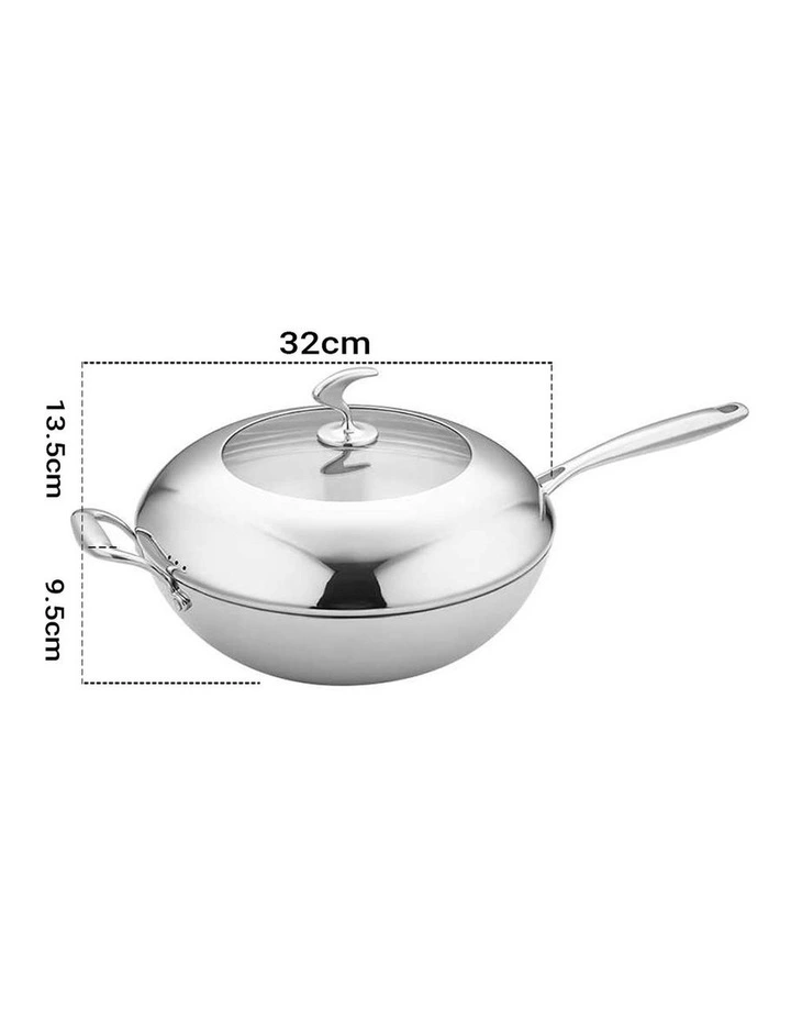 SOGA 18/10 Stainless Steel 34cm Fry Pan Textured Non-Stick Skillet with Lid & Helper Handle image 2